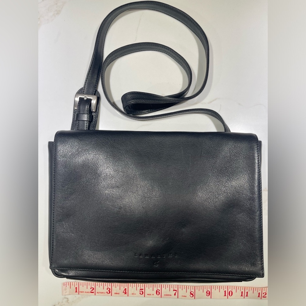 LAMARTHE Leather Crossbody Flap Over Bag, Black